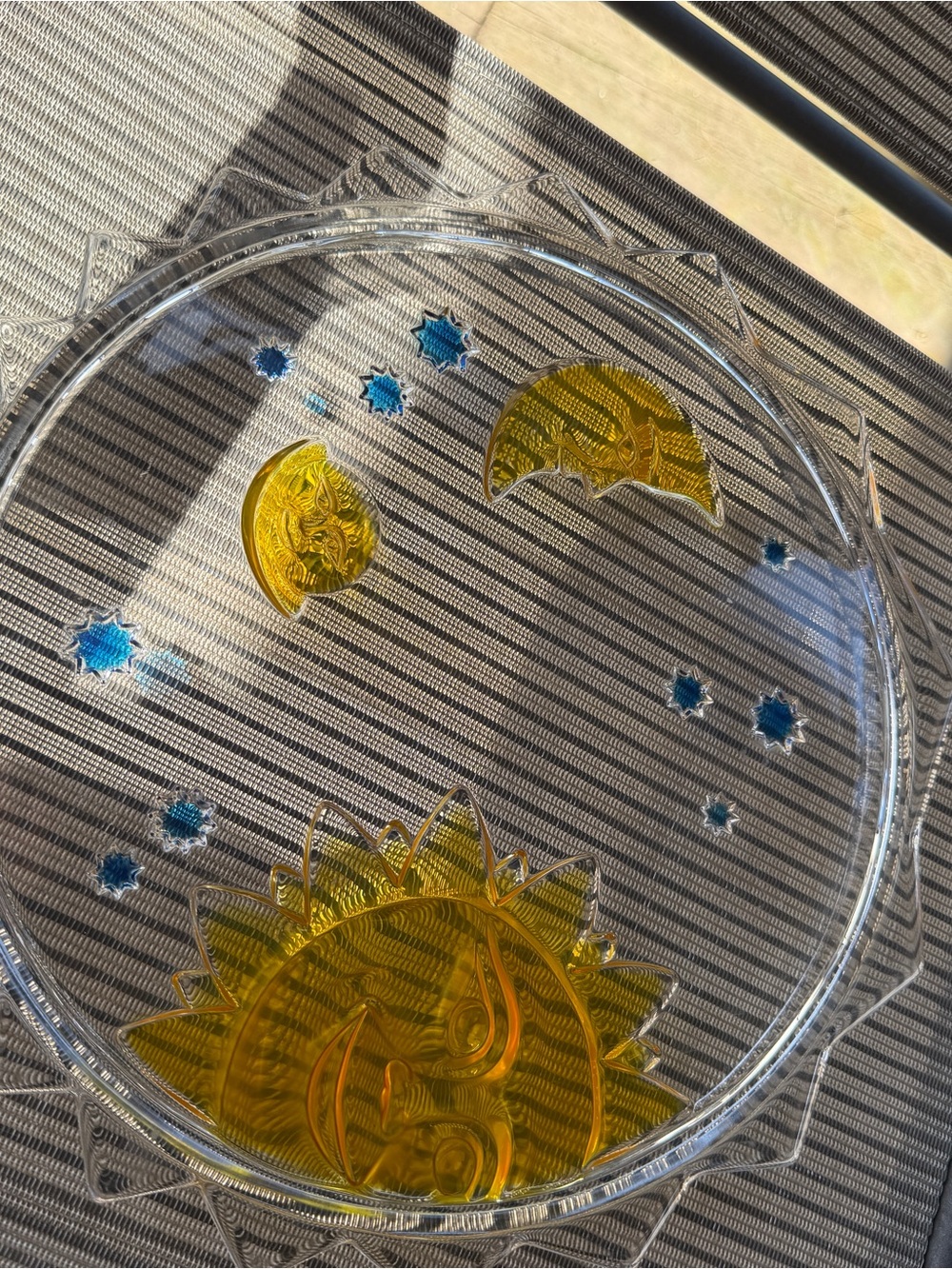 Vintage Celestial Sun Moon Glass Tray 12” Amber Blue Stars Decorative Plate - Picture 10 of 16